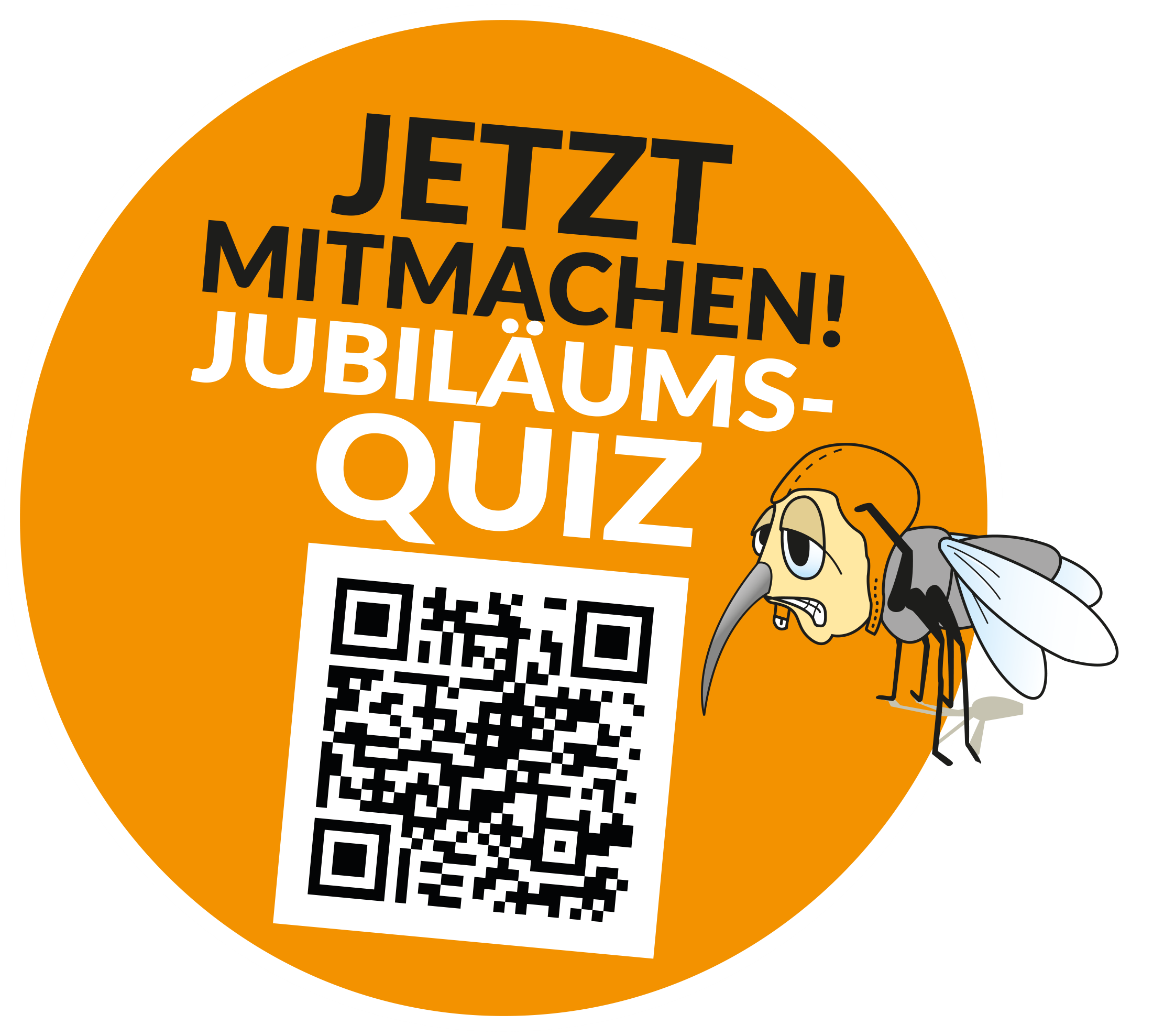 Jubiläums-Quiz - Button - jetzt mitmachen mit QR-Code